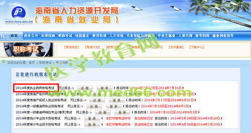 2014年海南省執(zhí)業(yè)藥師資格考試報名入口