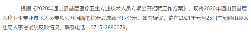 2020年湖北省咸寧市通山縣招聘基層醫(yī)療衛(wèi)生專業(yè)技術人員成績可以查看啦